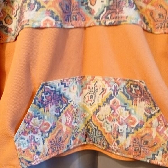 New Contrast Hoodie Sweatshirt women S Peach Blue Southwestern Print 1/2 Zip up - Picture 4 of 10